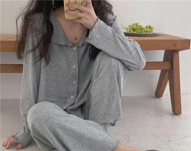 Soft Sweet Scalloped Collar Pajamas