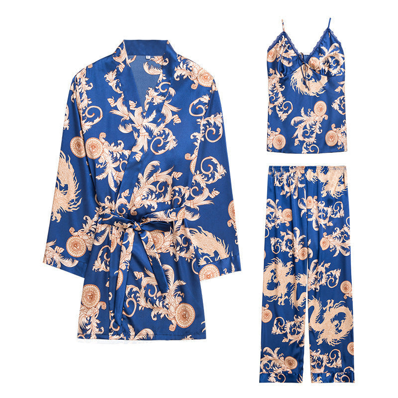 Three-Piece Faux Silk Pajamas