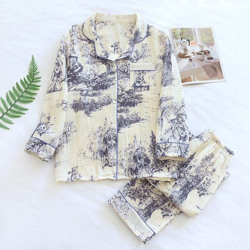 Toile Printed Cotton Gauze Pajamas