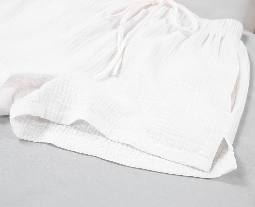 White Cotton Crepe Shorts & Top