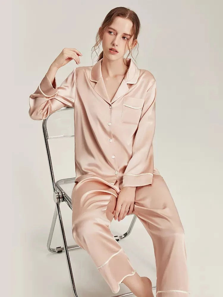 Solid Colored 100% Mulberry Silk Pajamas
