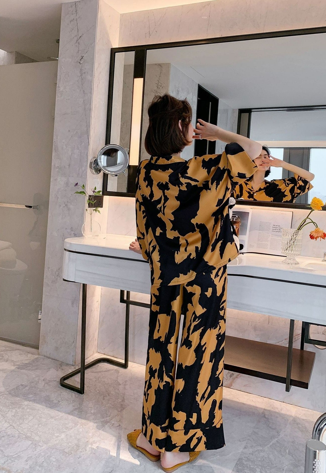 Amber Abstract Print Faux Silk Pajamas