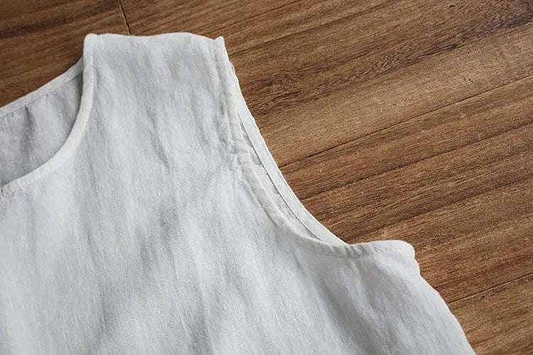 Cotton/Linen Tank With Embroidered Hem