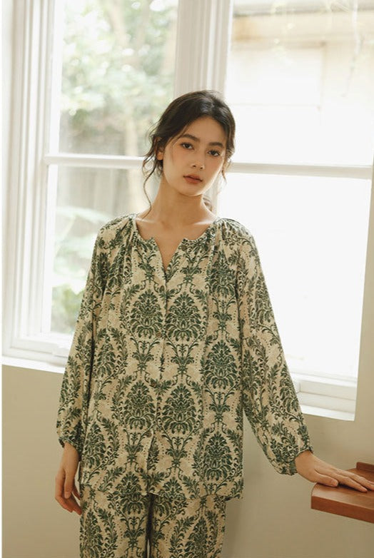 Green Printed Damask Pajamas