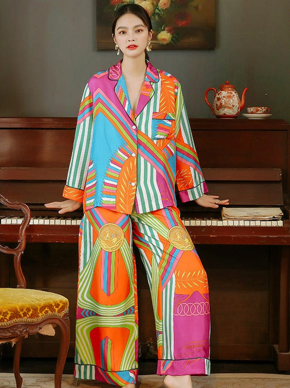 Rainbow Explosion Faux Silk Pajamas