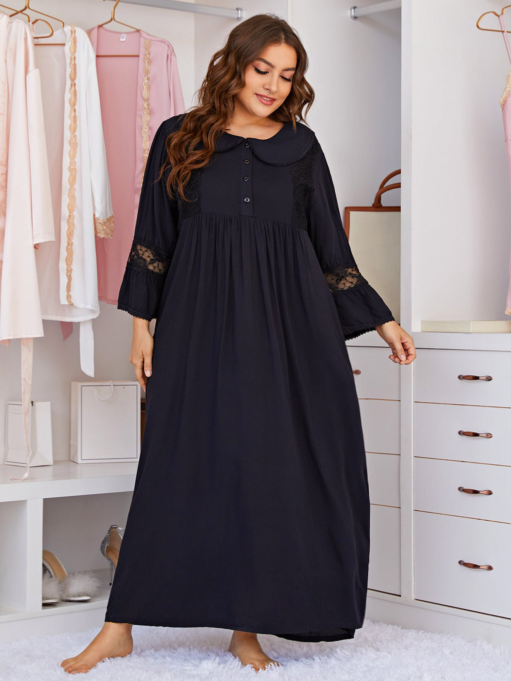 Black Full-Length Plus Size House Dress