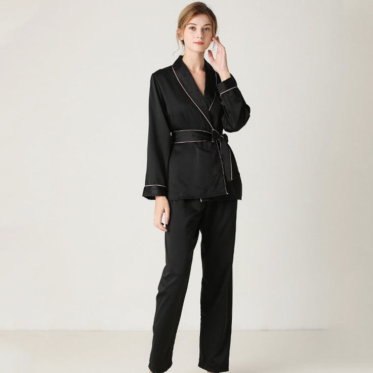 Satin Wrap-Blouse Pajamas