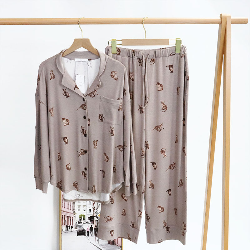 Cute Cat Print Modal Pajamas