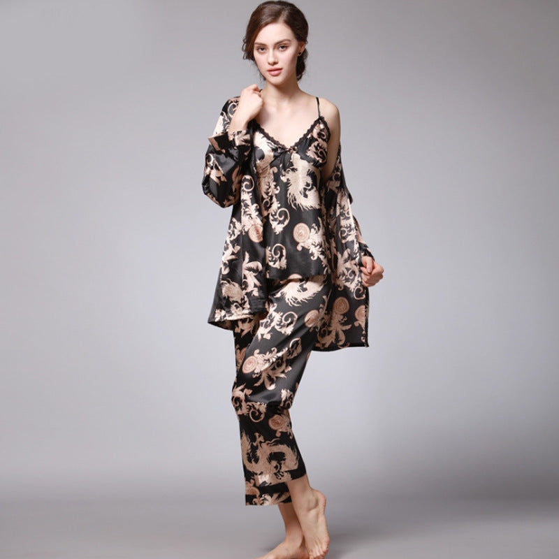 Three-Piece Faux Silk Pajamas
