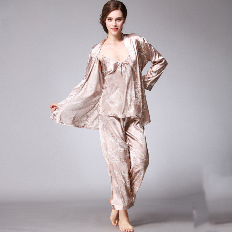 Three-Piece Faux Silk Pajamas