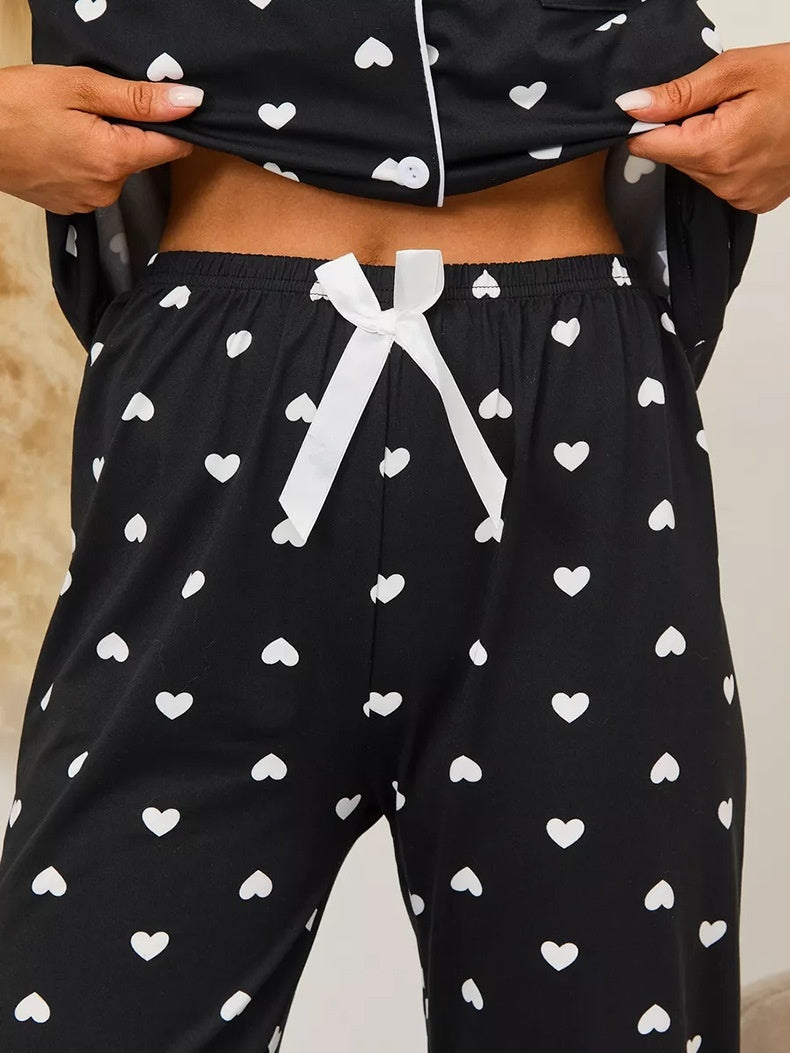 Black with White Heart Pajamas