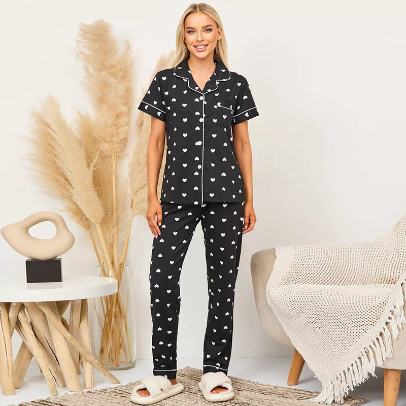Black with White Heart Pajamas