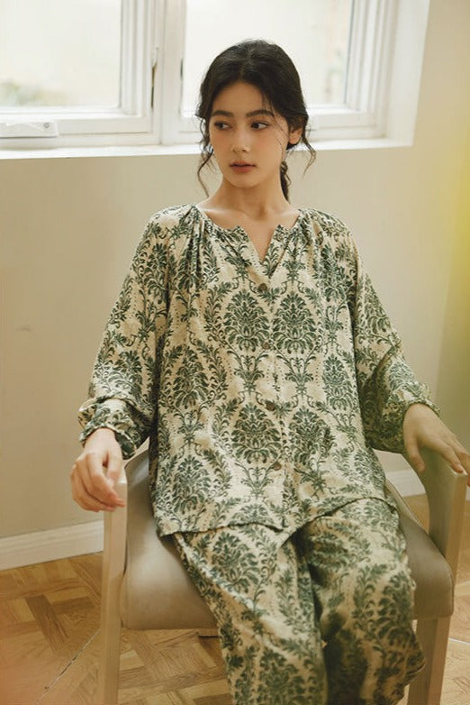 Green Printed Damask Pajamas
