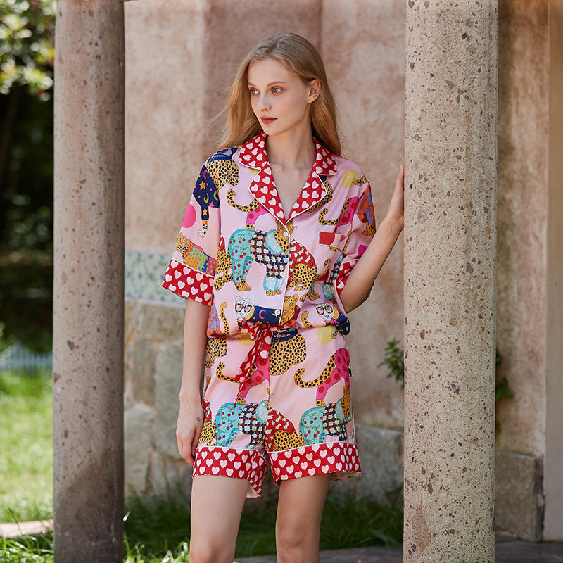 Ice Silk Short Sleeve & Shorts Cat Pajamas