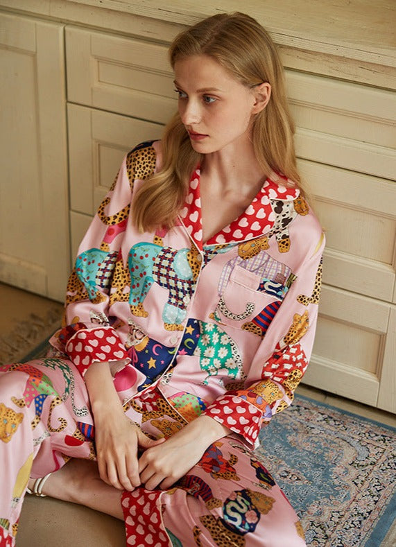 Ice Silk Long Sleeve/Trousers Cat Pajamas