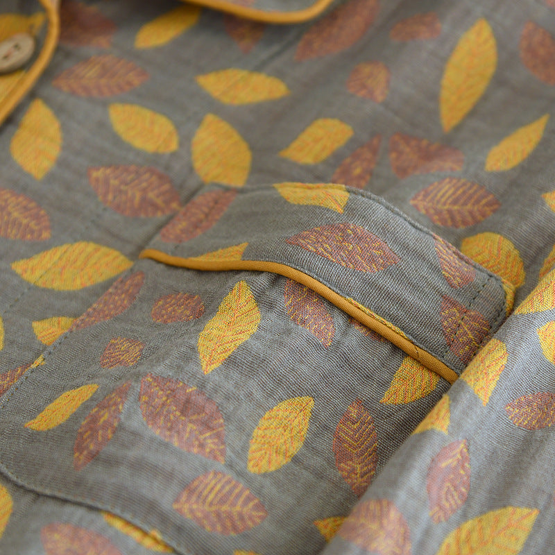 Cotton Yarn-Dyed Woven Leaf Pajamas