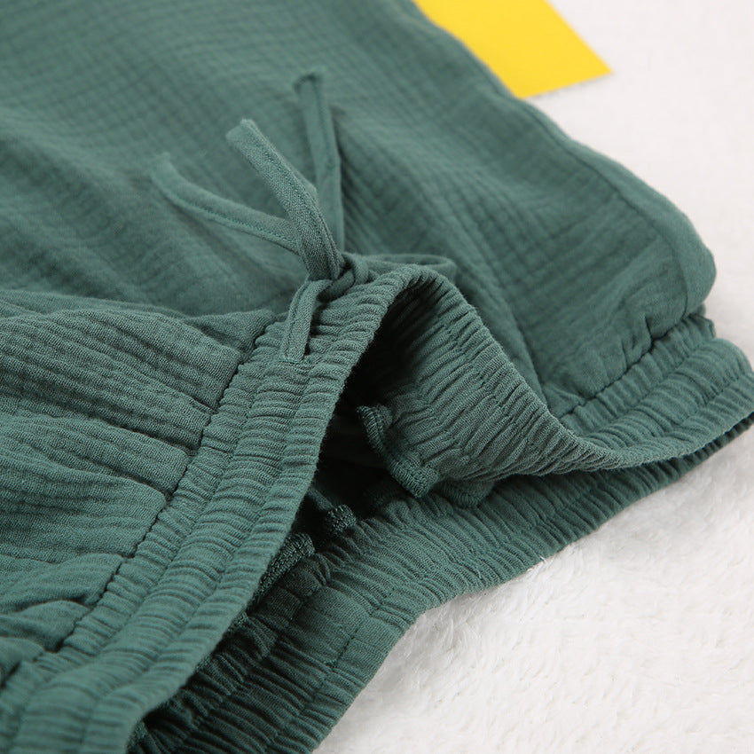 Cotton Gauze Shorts and Long Sleeve Pajamas