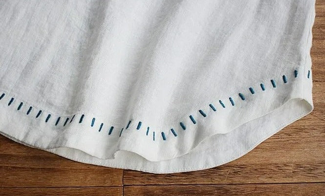 Cotton/Linen Tank With Embroidered Hem