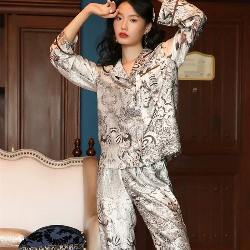 Faux Silk Chinese Jungle Print Pajamas