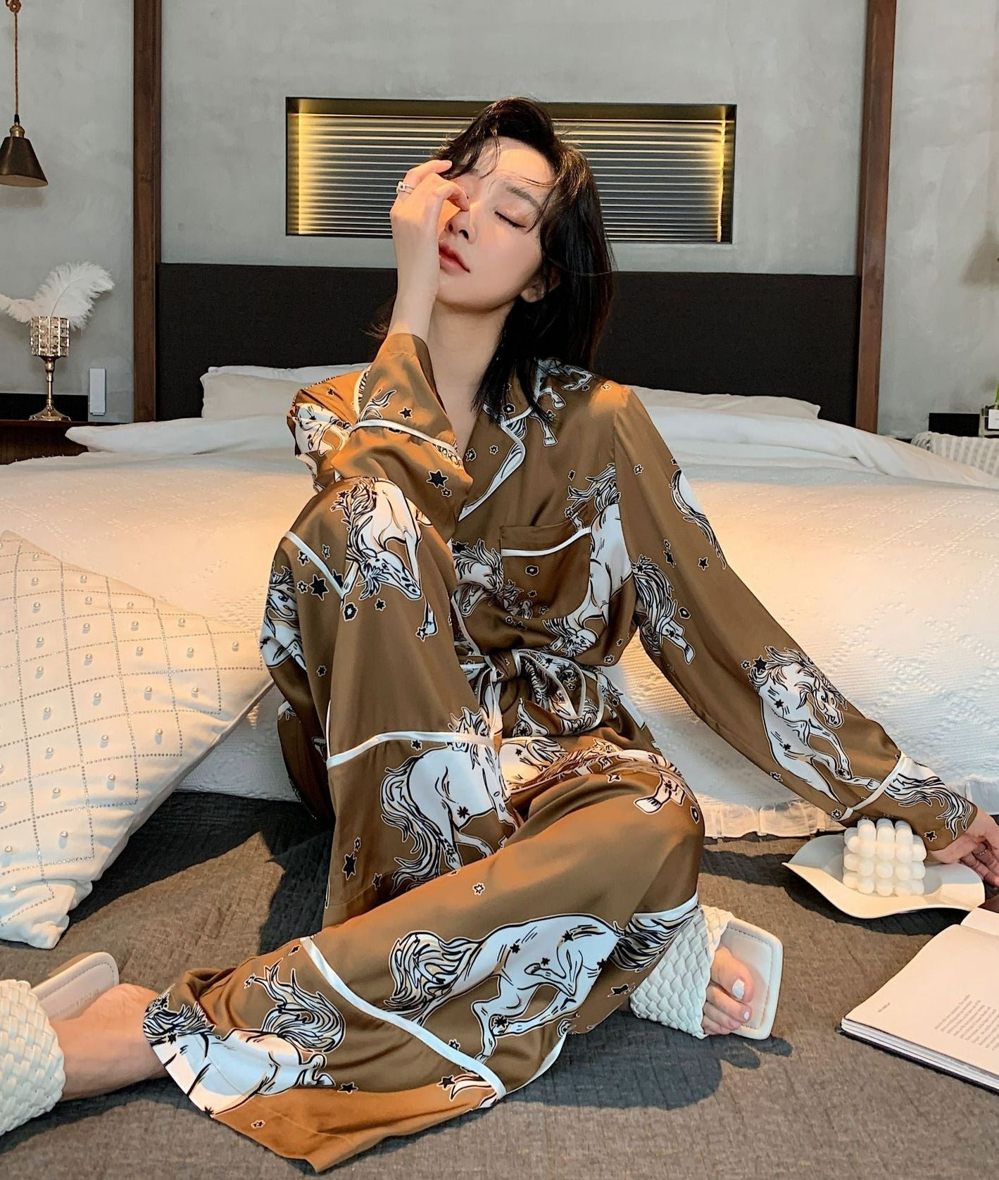 Horse Lover, Faux Silk Horse Patterned Pajamas