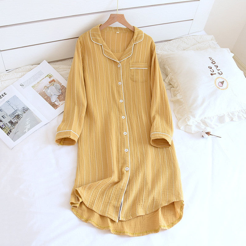 Pin-Stripped Button-Down Night Shirt