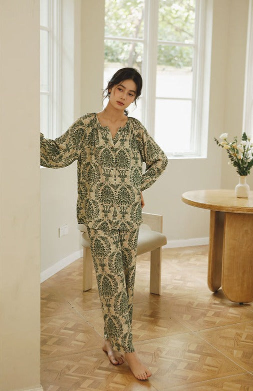 Green Printed Damask Pajamas