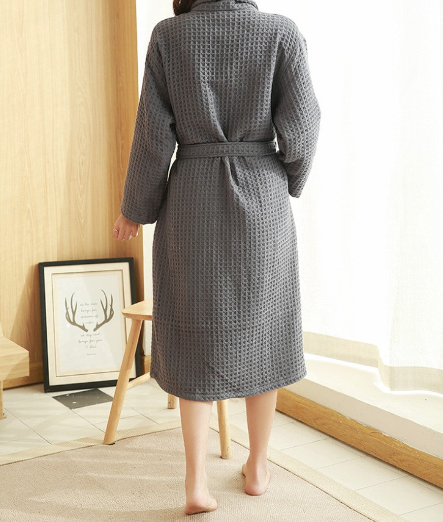 Cotton Waffle Long Robe
