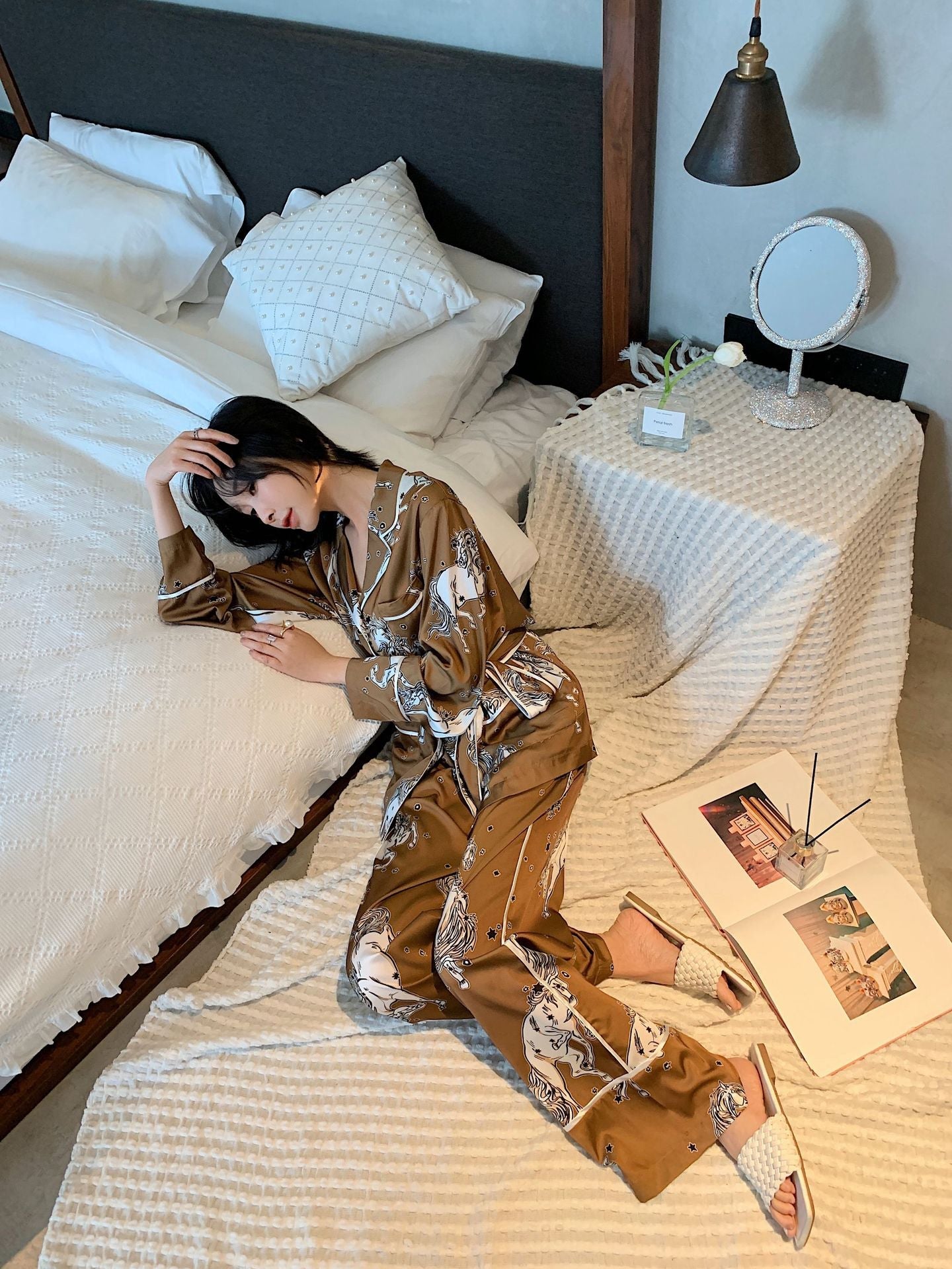 Horse Lover, Faux Silk Horse Patterned Pajamas