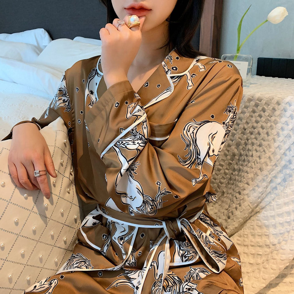 Horse Lover, Faux Silk Horse Patterned Pajamas