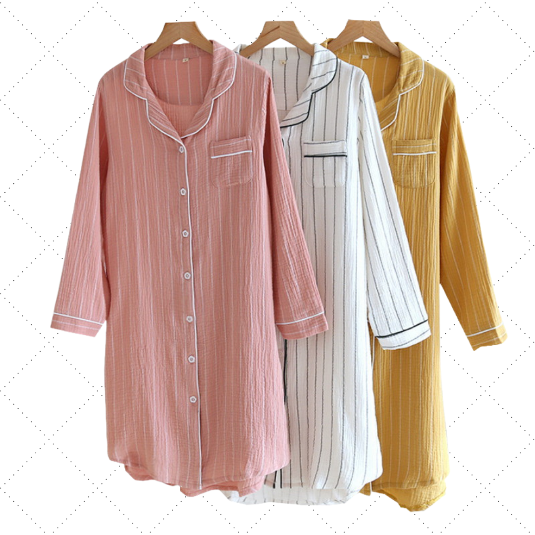 Pin-Stripped Button-Down Night Shirt