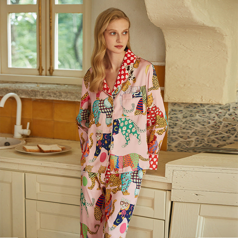 Ice Silk Long Sleeve/Trousers Cat Pajamas