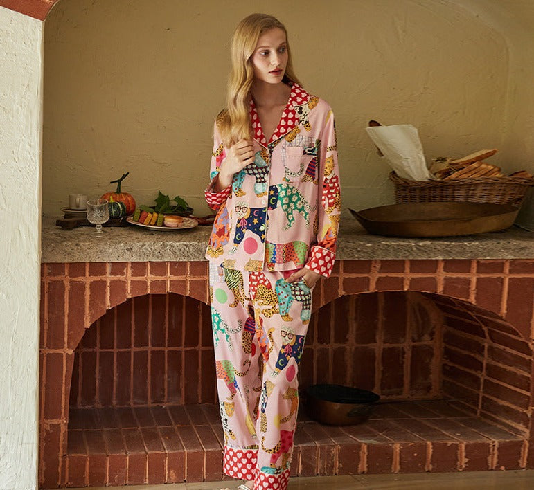 Ice Silk Long Sleeve/Trousers Cat Pajamas