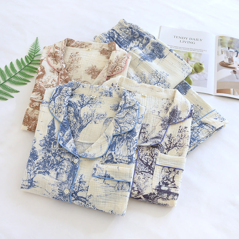 Toile Printed Cotton Gauze Pajamas