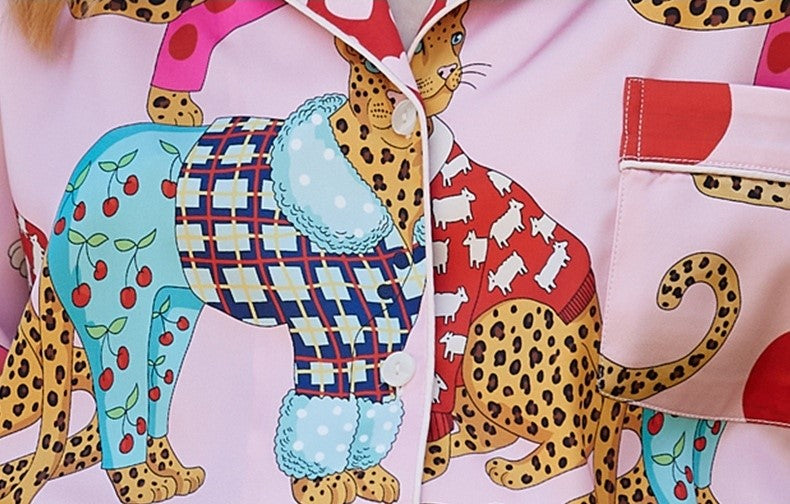 Ice Silk Short Sleeve & Shorts Cat Pajamas