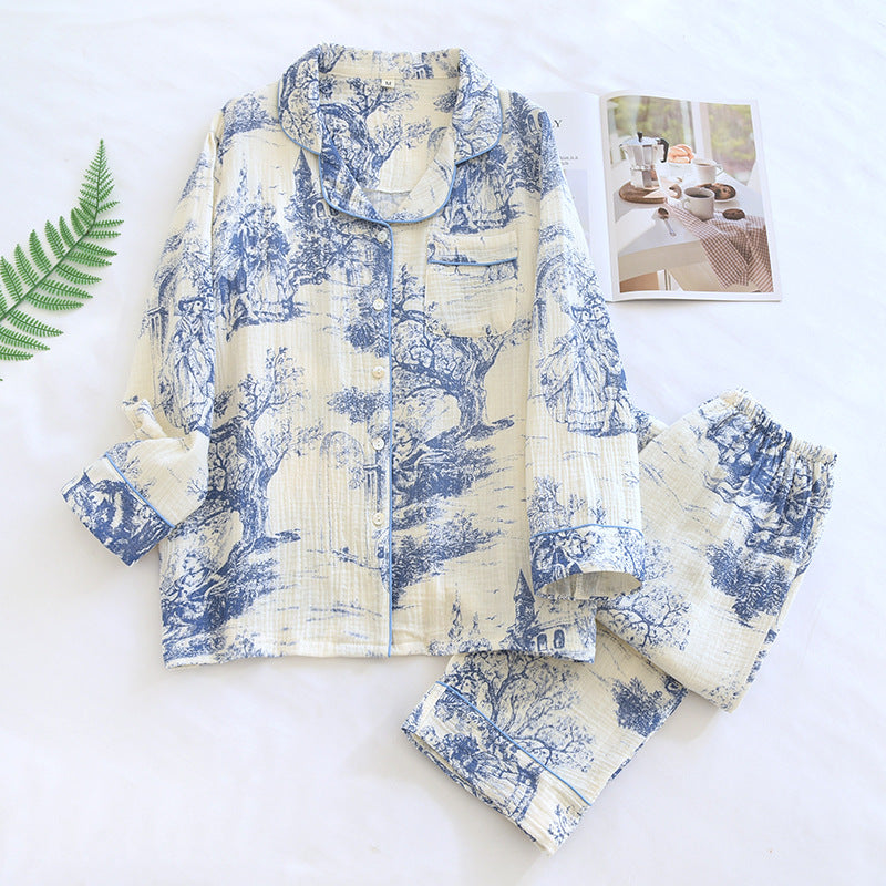 Toile Printed Cotton Gauze Pajamas