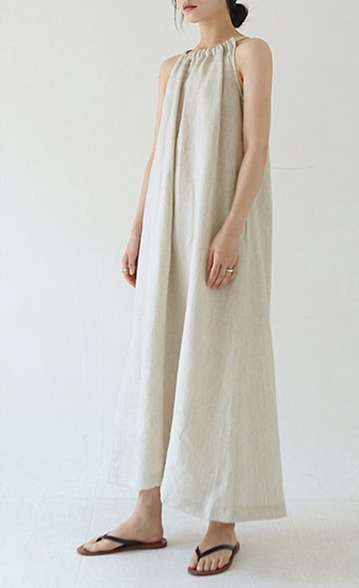 Off-Shoulder Hemp/Linen Sack Dress