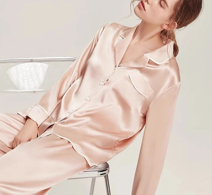 Solid Colored 100% Mulberry Silk Pajamas