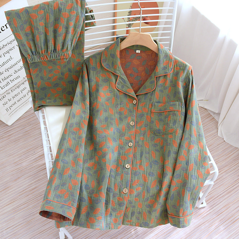 Cotton Yarn-Dyed Woven Leaf Pajamas
