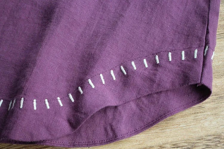 Cotton/Linen Tank With Embroidered Hem