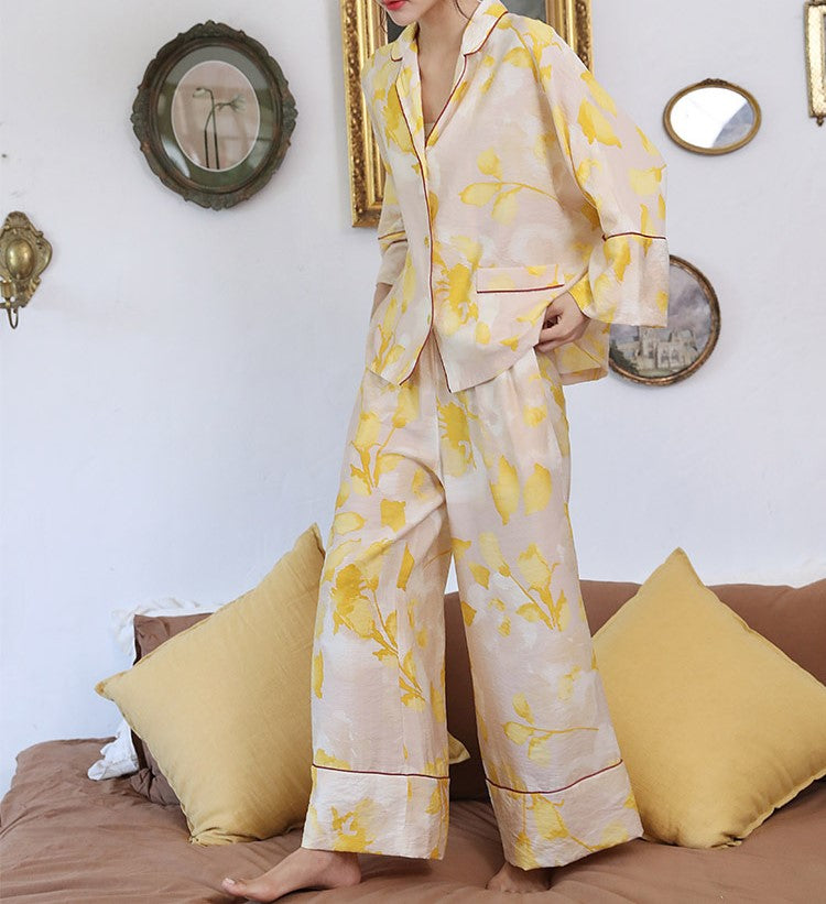 Gold-Leaf Faux Silk Pajamas