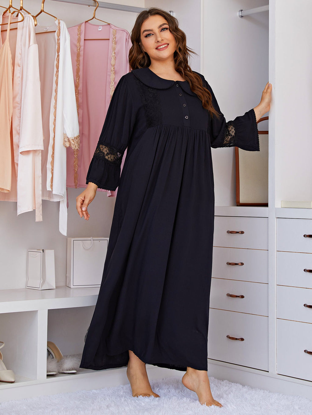 Black Full-Length Plus Size House Dress