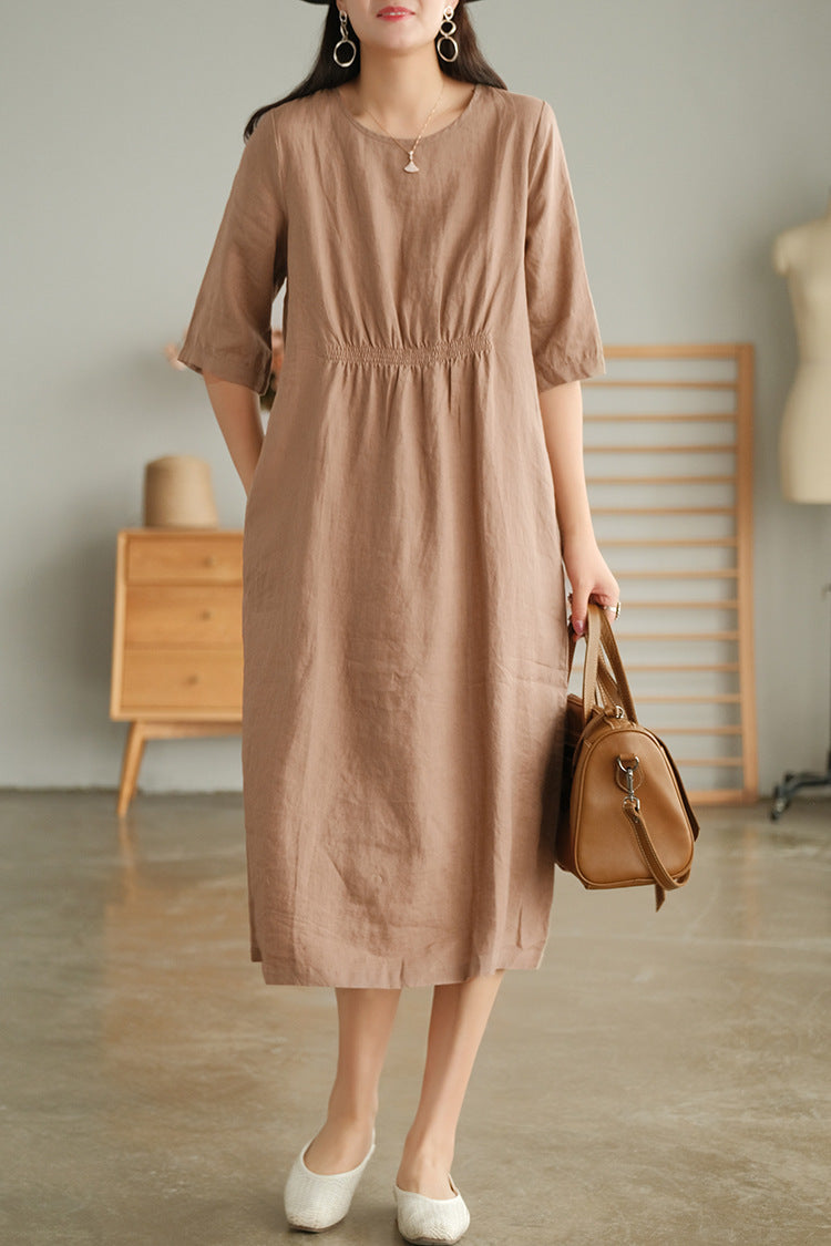 Front and Back Gathered Linen Dress