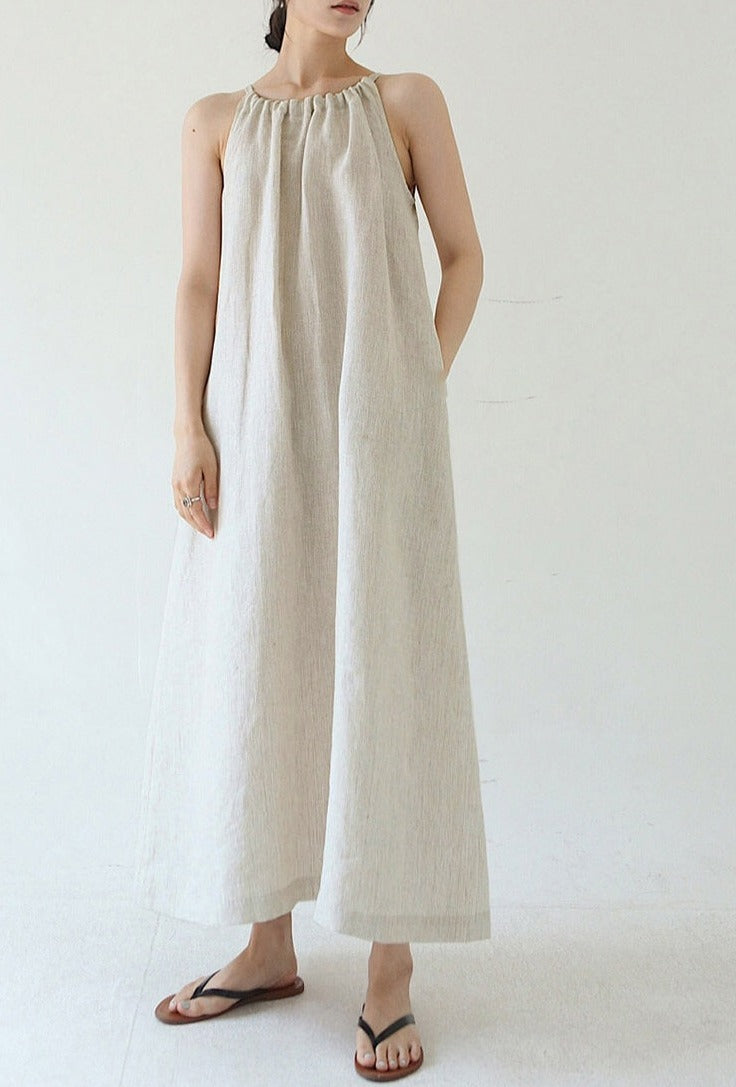 Off-Shoulder Hemp/Linen Sack Dress