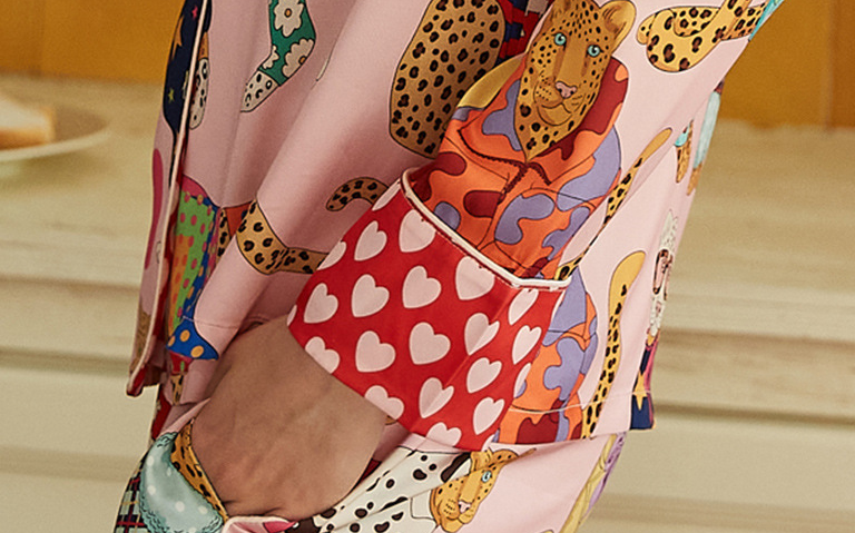 Ice Silk Long Sleeve/Trousers Cat Pajamas