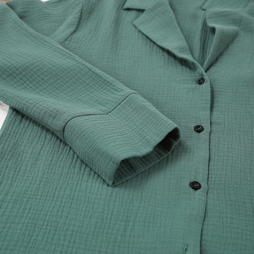 Cotton Gauze Shorts and Long Sleeve Pajamas