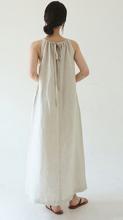 Off-Shoulder Hemp/Linen Sack Dress