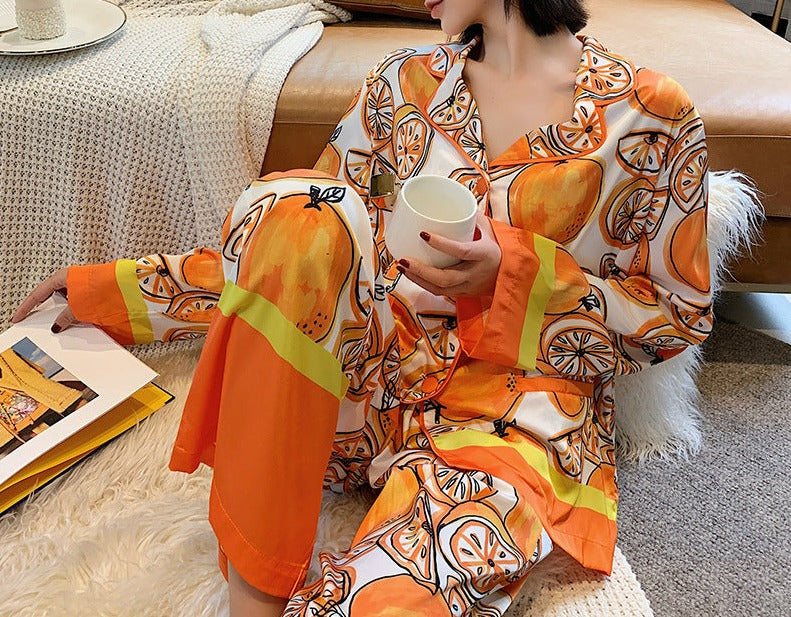 Citrus Splash Faux Silk Pajamas