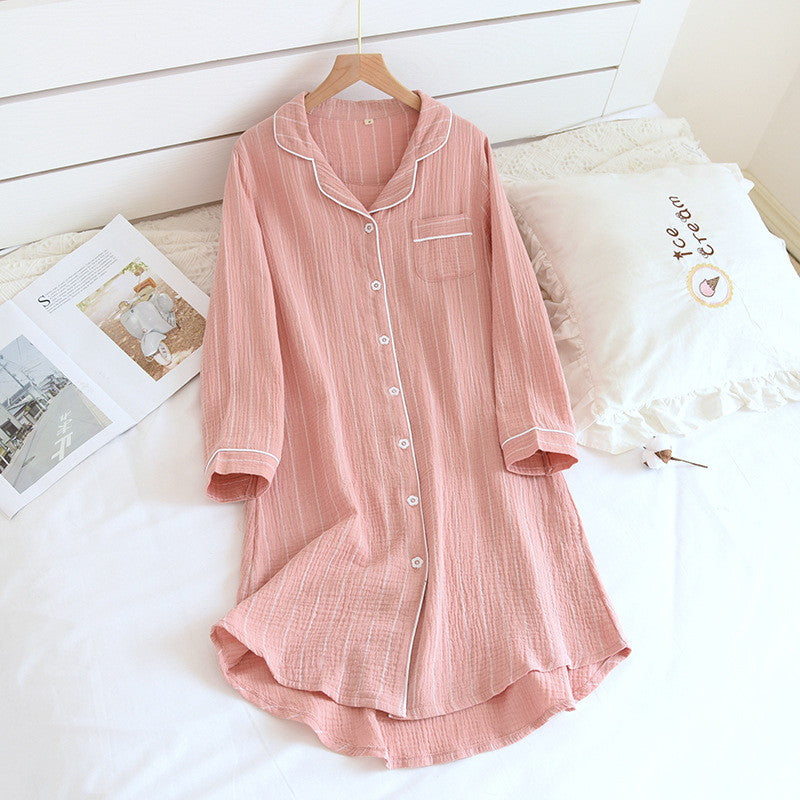 Pin-Stripped Button-Down Night Shirt