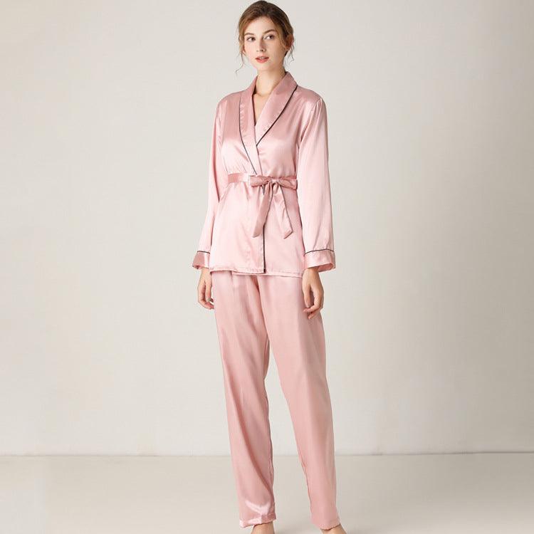 Satin Wrap-Blouse Pajamas