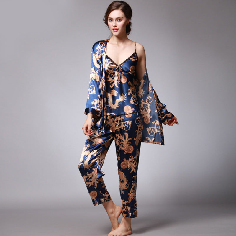 Three-Piece Faux Silk Pajamas